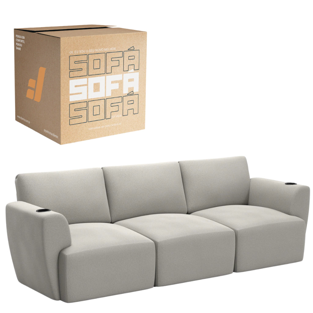 Sofá Damie Na Caixa Modular 3 Lugares + Apoio de Pé Grátis (Puff)