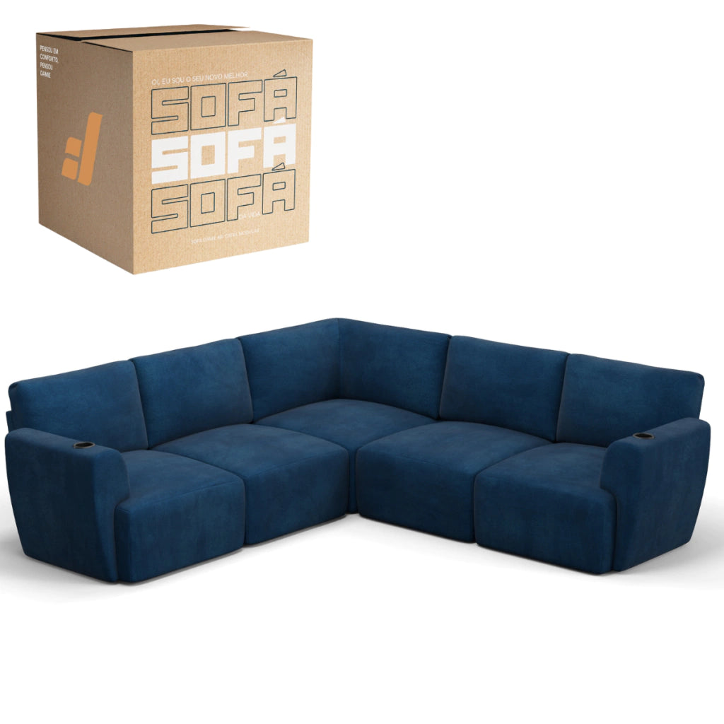 Sofá Damie Na Caixa Modular 5 Lugares em L + Apoio de Pé Grátis (Puff)