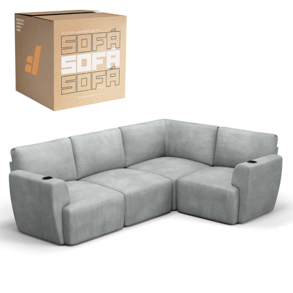 Sofá Damie Na Caixa Modular 4 Lugares em L + Apoio de Pé Grátis (Puff)