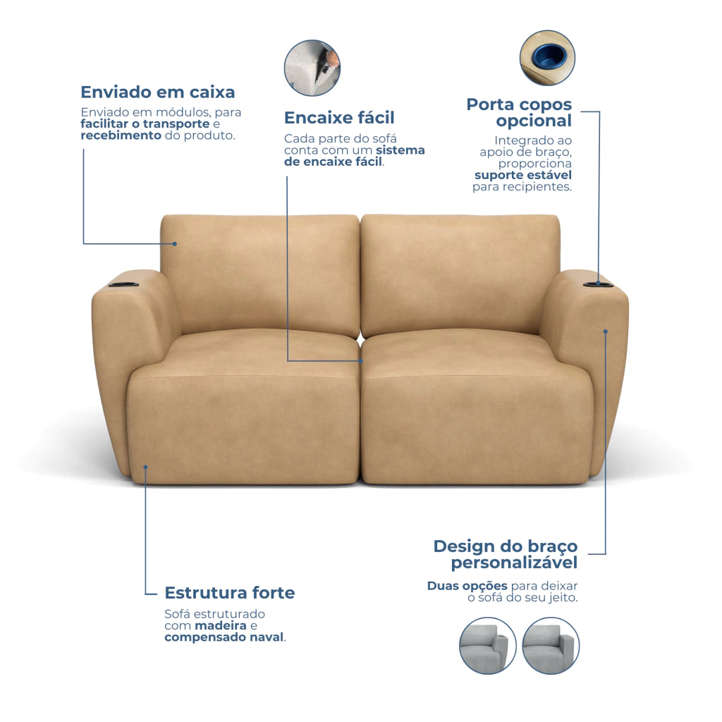 Sofá Damie Na Caixa Modular 2 Lugares + Apoio de Pé Grátis (Puff)