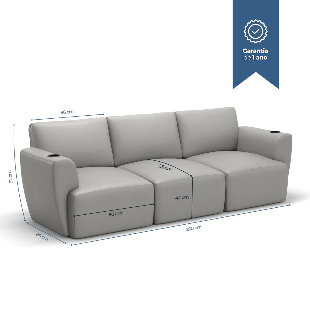 Sofá Damie Na Caixa Modular 3 Lugares + Apoio de Pé Grátis (Puff)