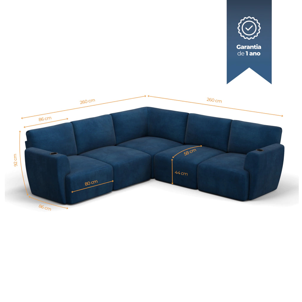 Sofá Damie Na Caixa Modular 5 Lugares em L