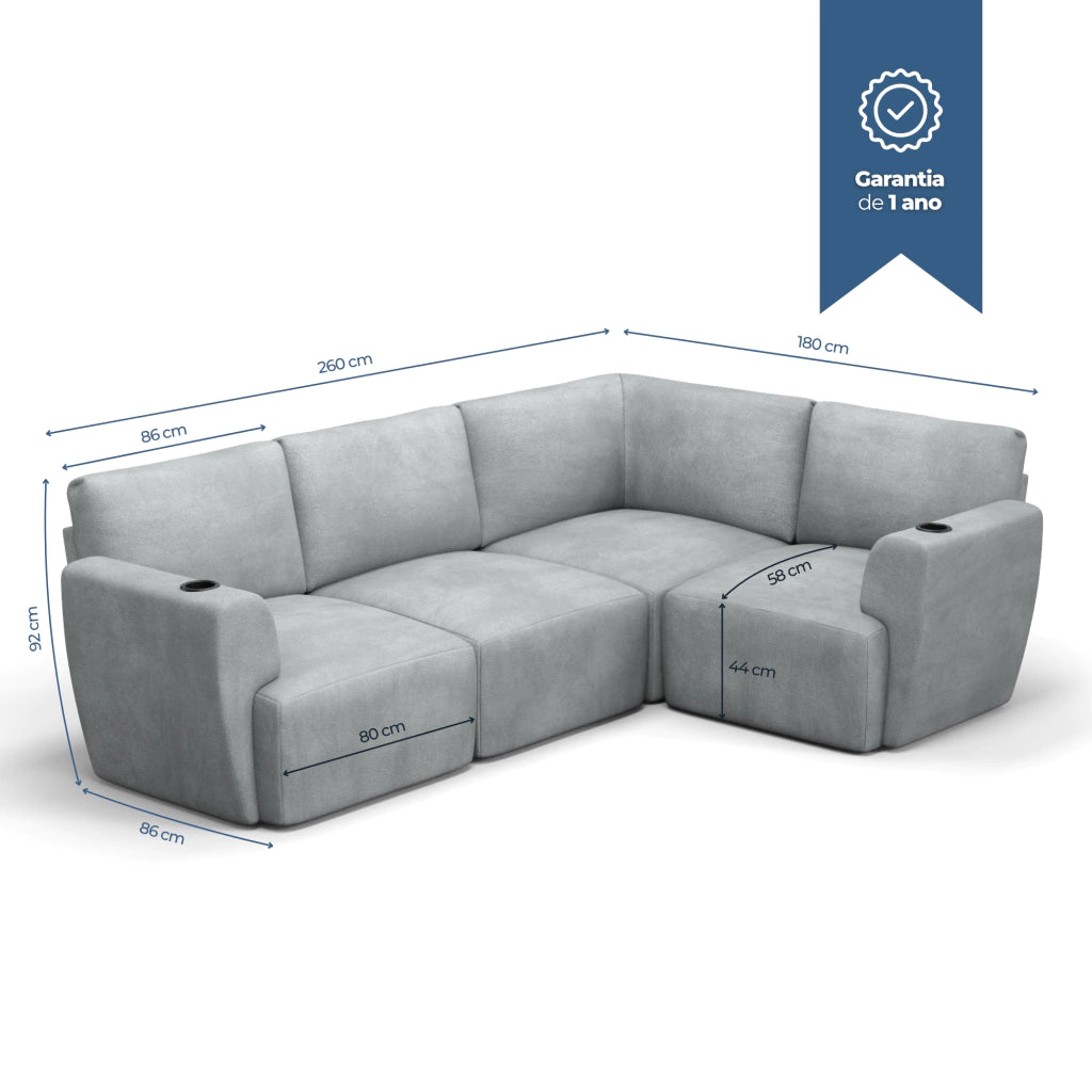 Sofá Damie Na Caixa Modular 4 Lugares em L + Apoio de Pé Grátis (Puff)