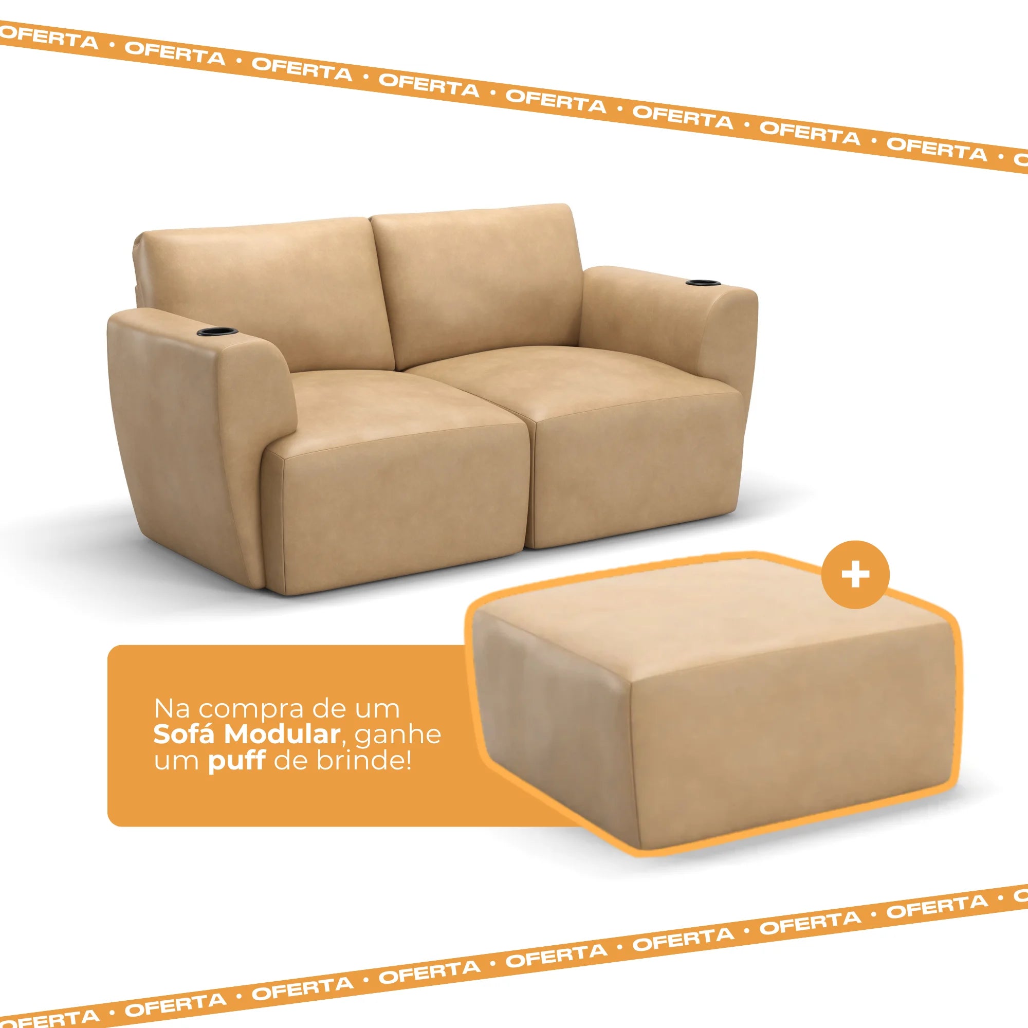 Sofá Damie Na Caixa Modular 2 Lugares + Apoio de Pé Grátis (Puff)