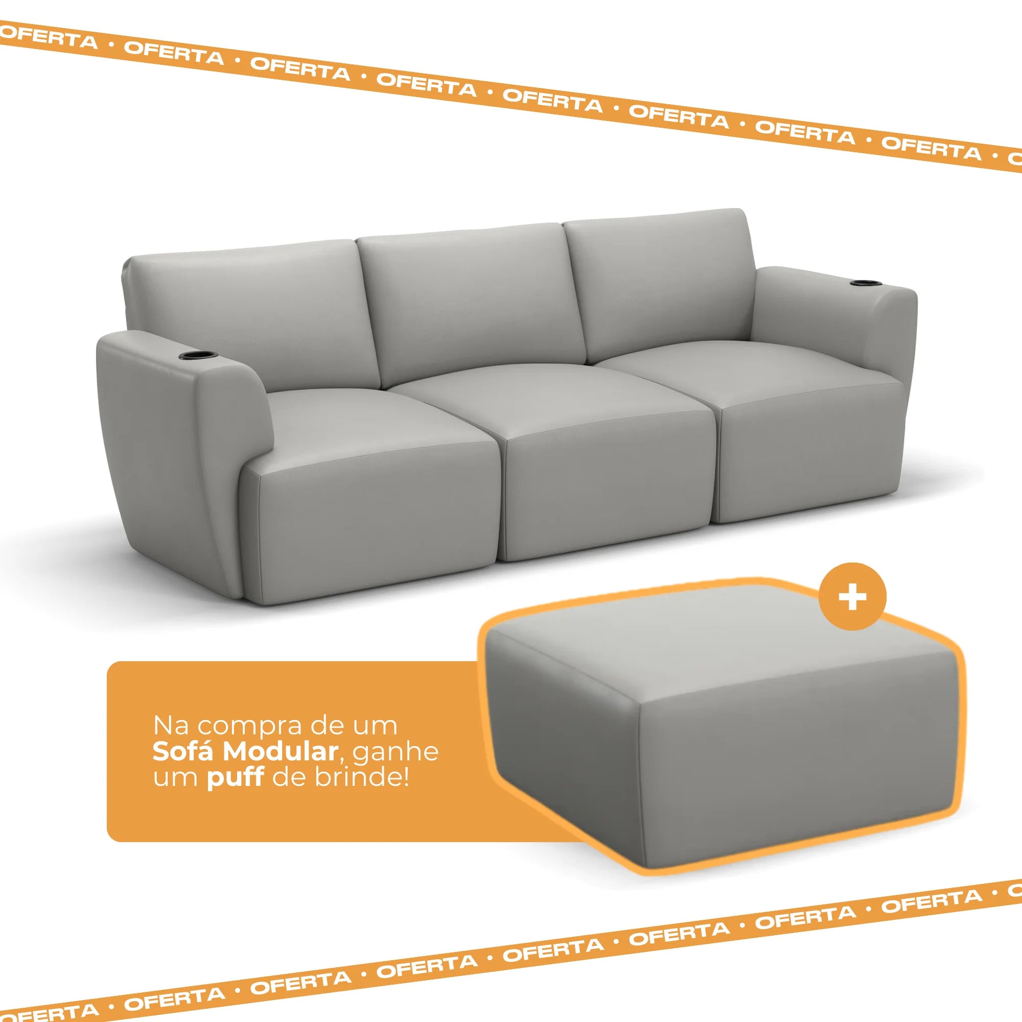 Sofá Damie Na Caixa Modular 3 Lugares + Apoio de Pé Grátis (Puff)