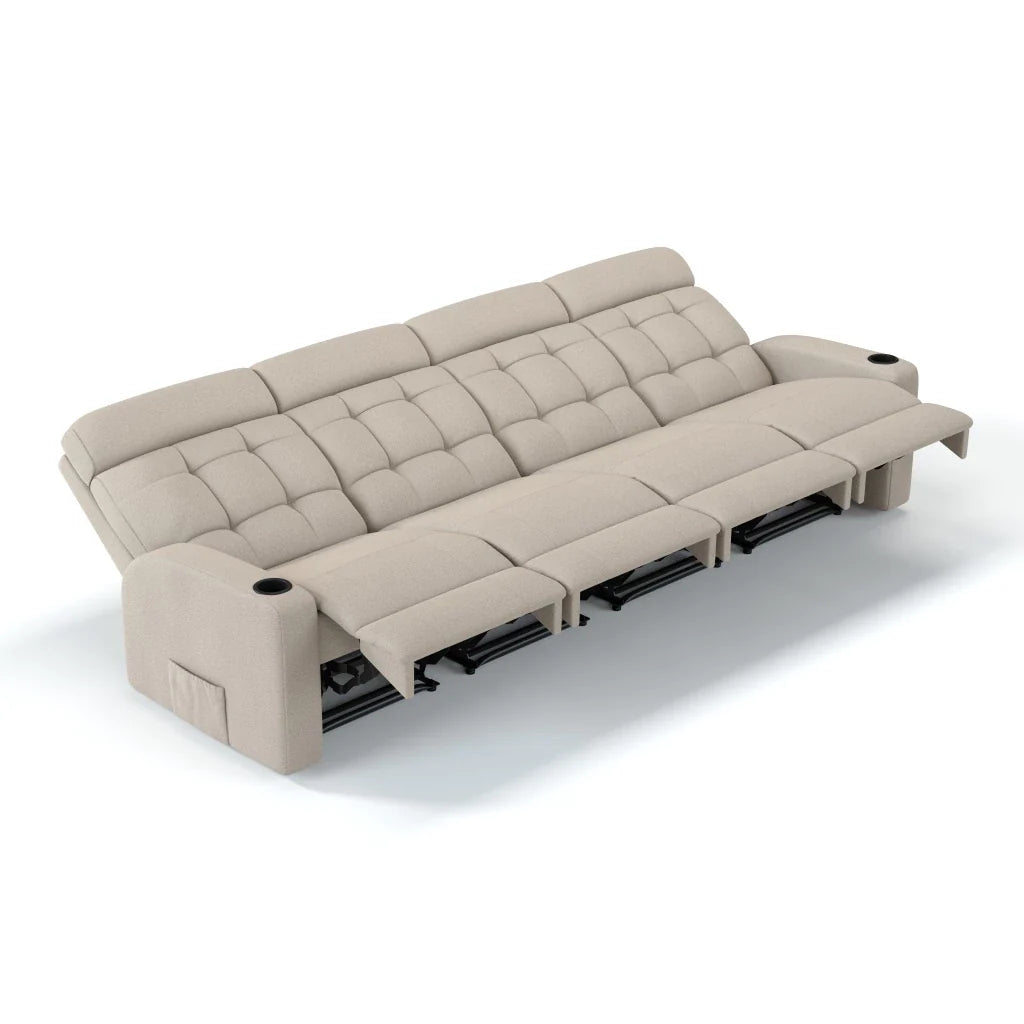 Sala de Cinema em Casa com Conjunto de 4 Poltronas Reclináveis e Consoles Centrais