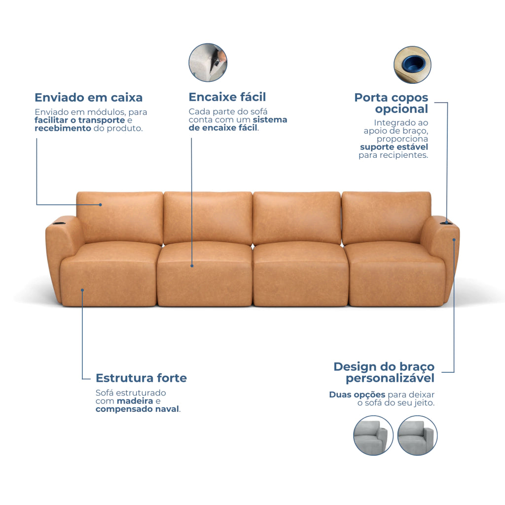 Sofá Damie Na Caixa Modular 4 Lugares