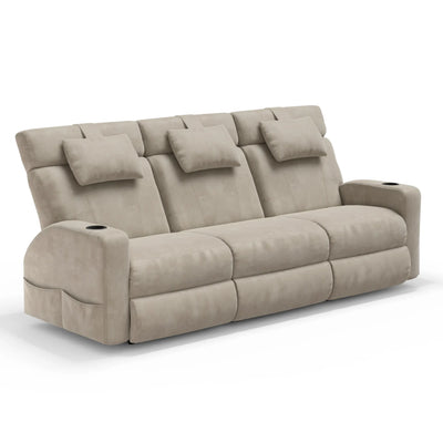 Poltrona Cinema Damie 2.0 — Tecido Suede Bege — 3 Lugares Sem Braço — sentada