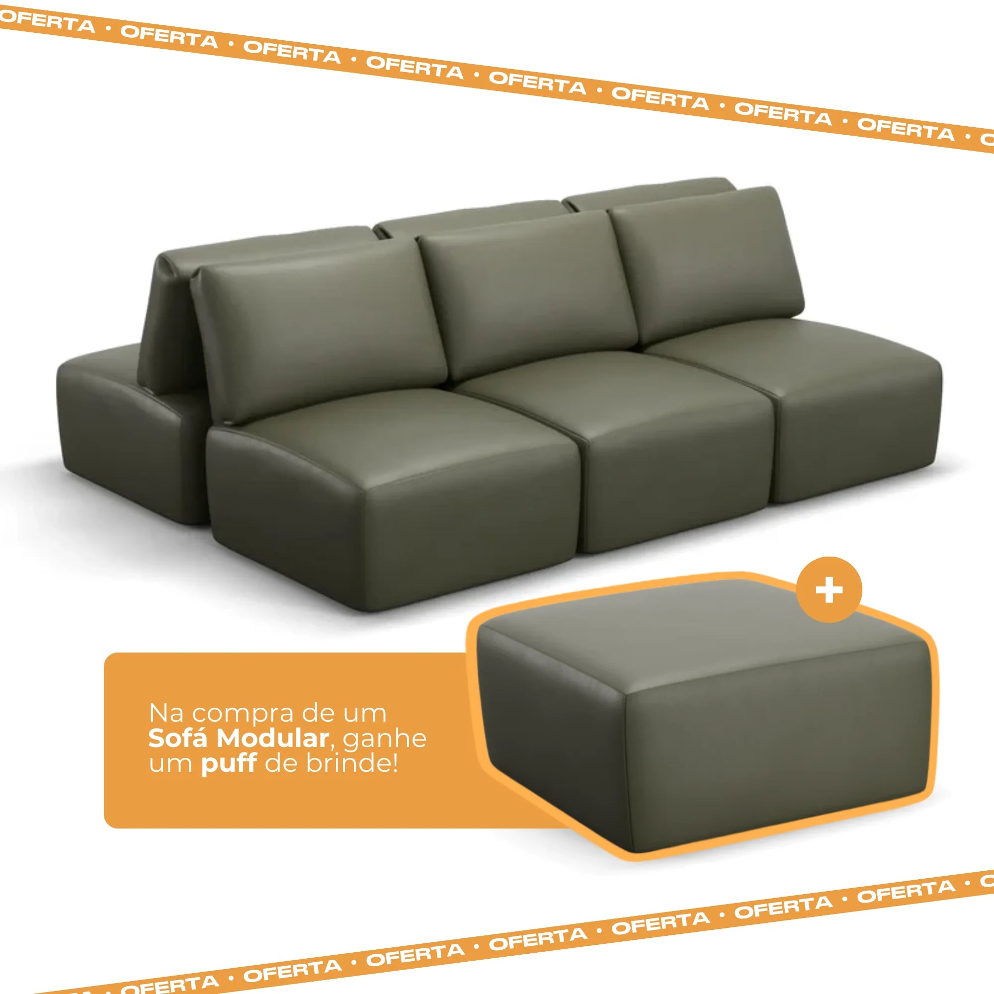 Sofá Damie Na Caixa Modular 6 Lugares em formato Ilha + Apoio de Pé Grátis (Puff)