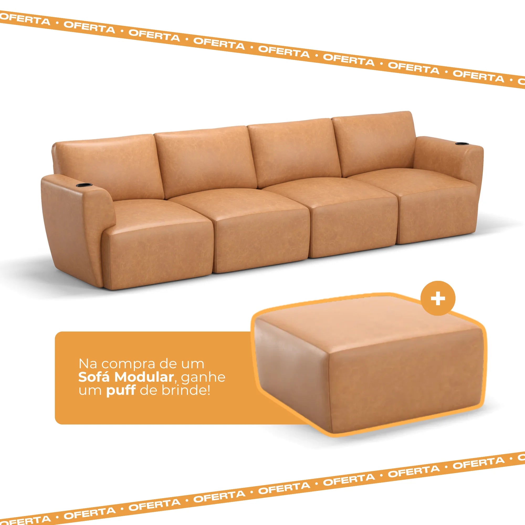 Sofá Damie Na Caixa Modular 4 Lugares + Apoio de Pé Grátis (Puff)