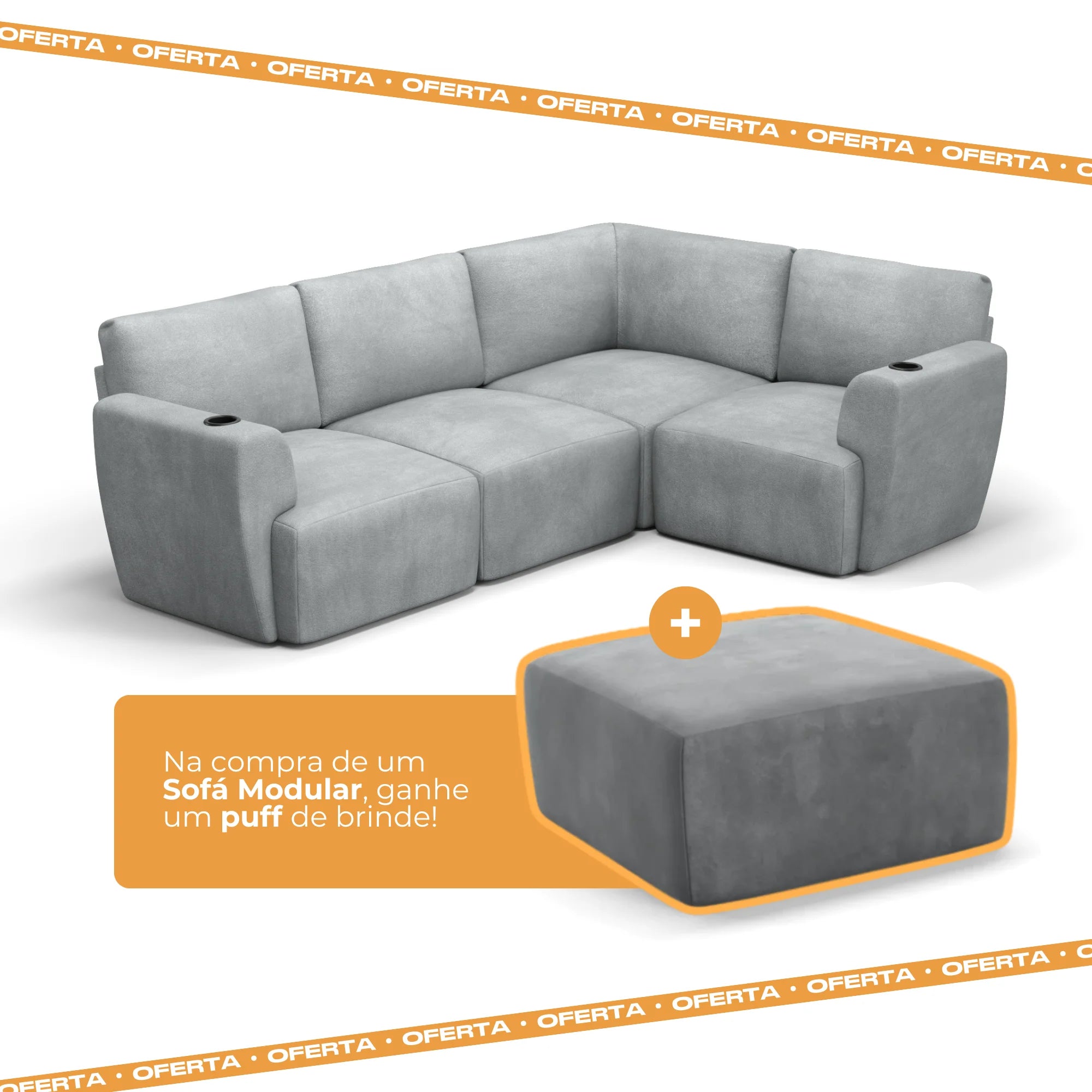 Sofá Damie Na Caixa Modular 4 Lugares em L + Apoio de Pé Grátis (Puff)