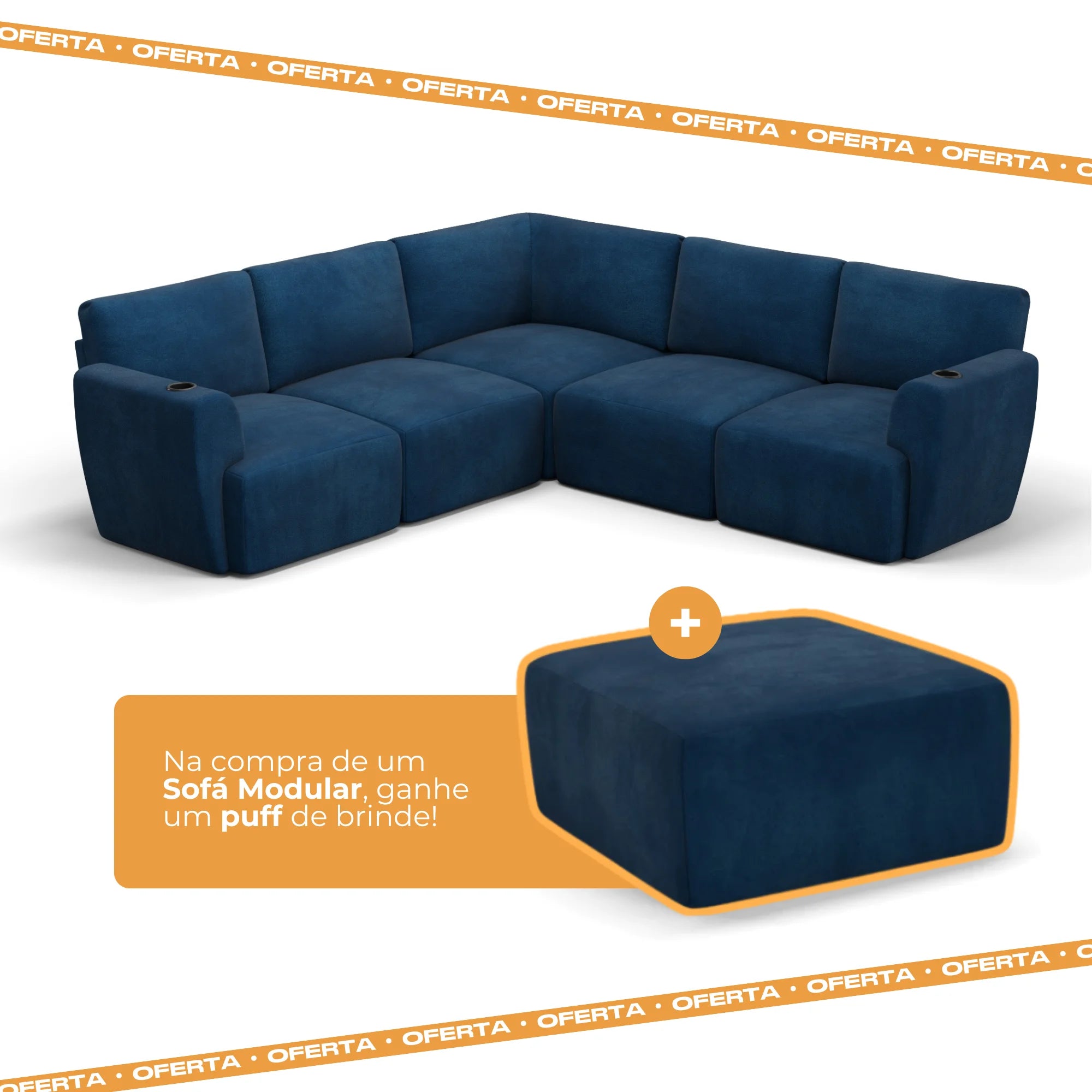 Sofá Damie Na Caixa Modular 5 Lugares em L + Apoio de Pé Grátis (Puff)